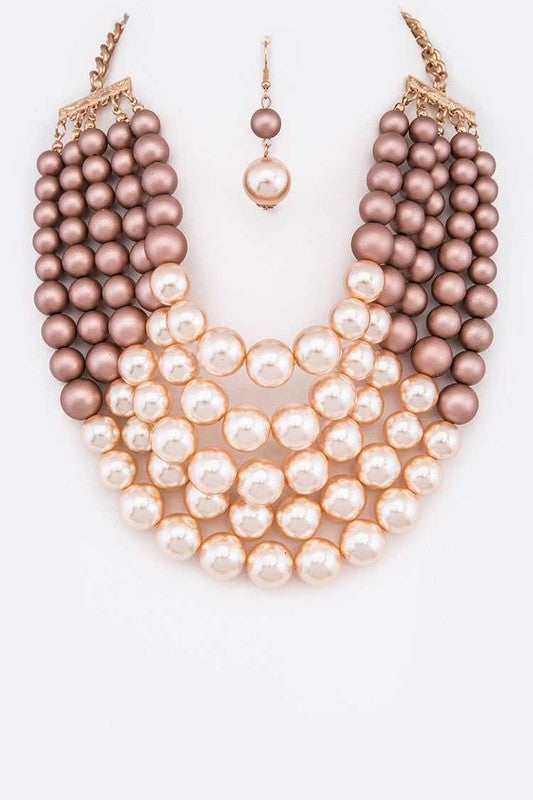 2 Tone Layered Pearls Strand Statement Necklace