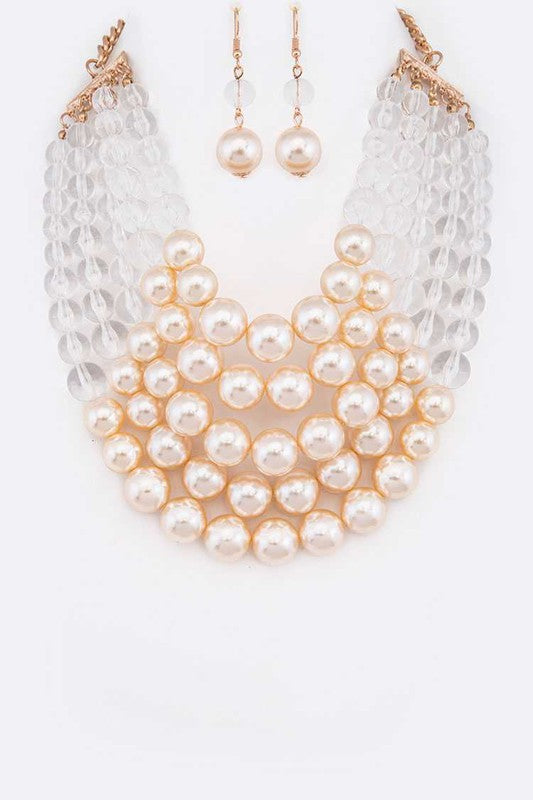 2 Tone Layered Pearls Strand Statement Necklace