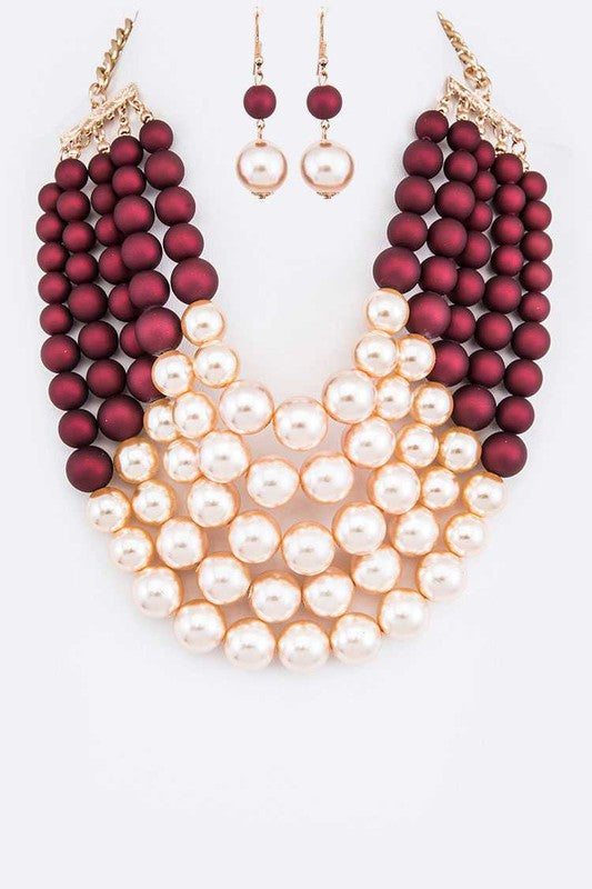 2 Tone Layered Pearls Strand Statement Necklace