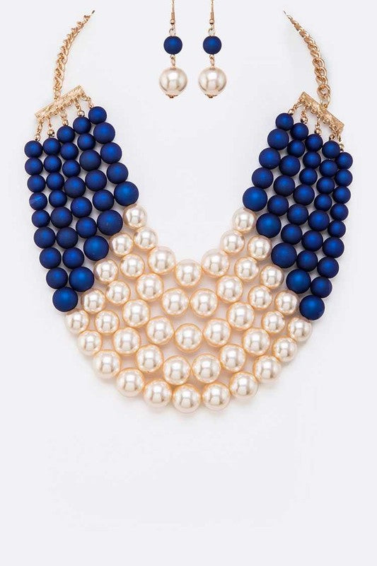 2 Tone Layered Pearls Strand Statement Necklace