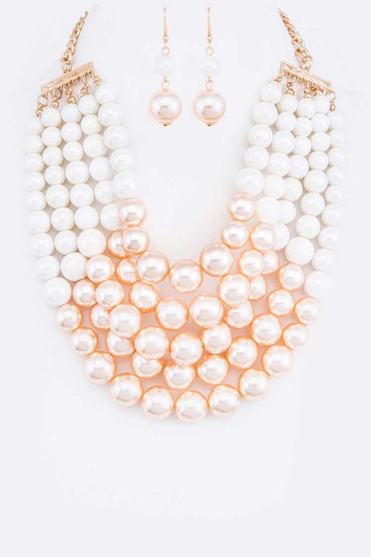 2 Tone Layered Pearls Strand Statement Necklace