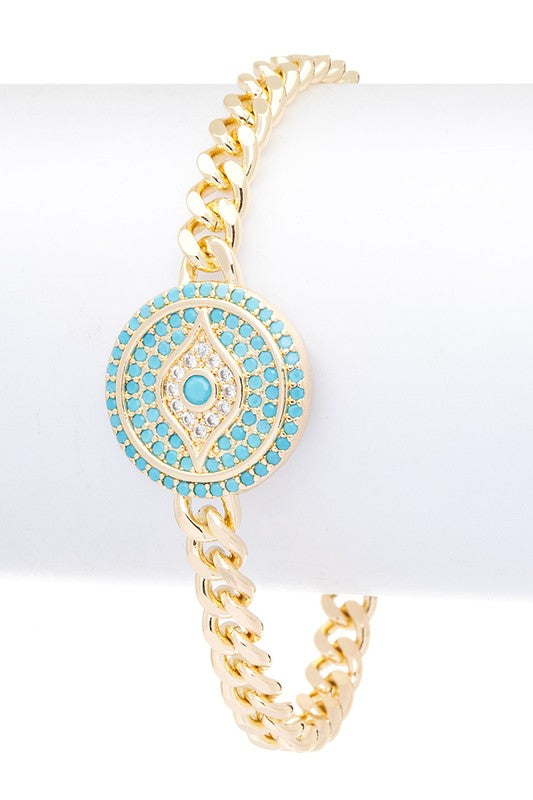 CZ Evil Eye Pendant Chain Link Bracelet