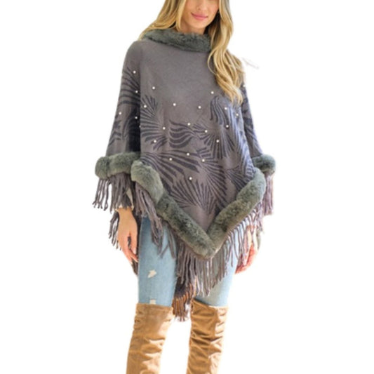 Women's Faux Fur Poncho Cape Coat Cloak Wrap